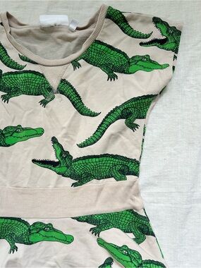 Mini Rodini Green Alligator Print Casual Kids Dress